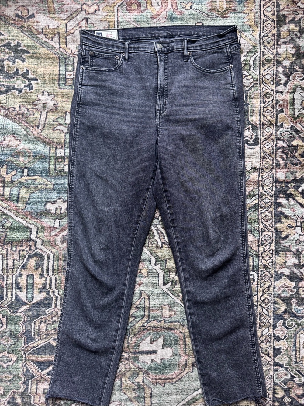 Gap Cigarette Slim Dark Black Distressed Wash High-Rise Straight Jeans 34 or 14T